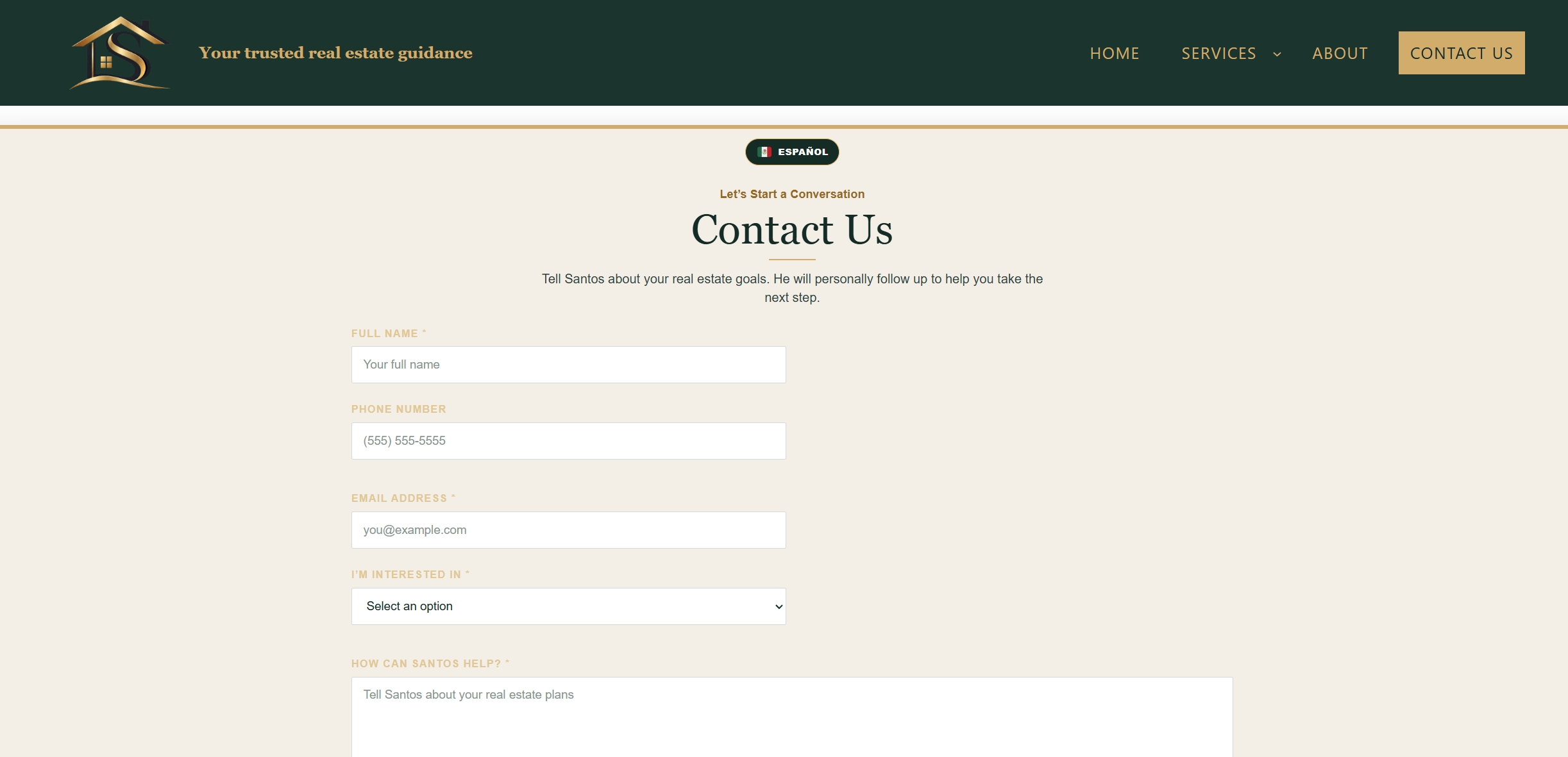 Santos Home Sales contact and lead form